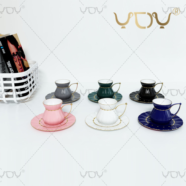 Custom turkish colored ceramic tea cups and saucers fine bone china coffee cup and saucer set