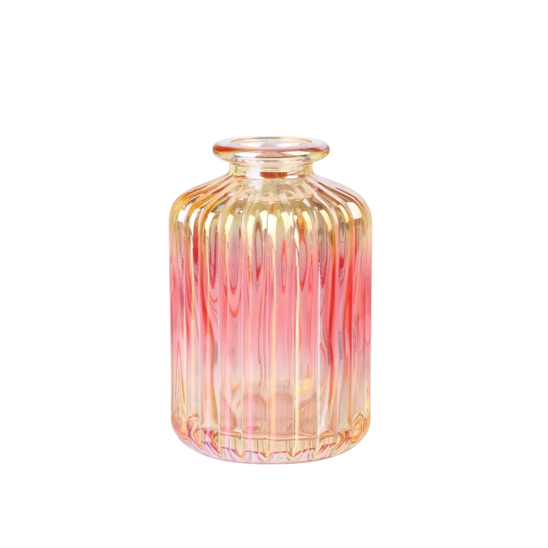 Vertical Stripes Electroplated Iridescent See Sheer Color Glass Reed Diffuser Bottles Aroma Bottles