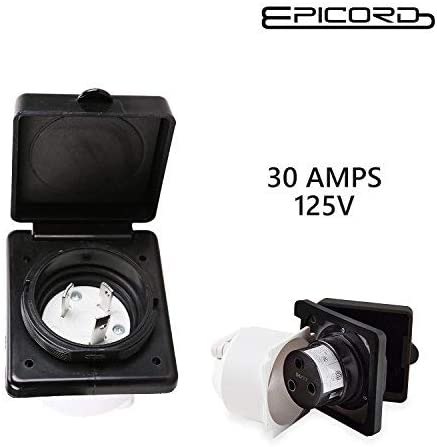 EPICORD RV Power Inlet 125V 30 AMP Power Plug Twist Lock Inlet (30A Inlet-Black)