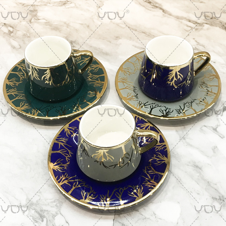 Custom design logo wholesale ceramic arabic tea cup set porcelain coffee cup and saucer sets