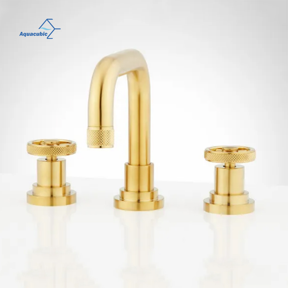 Aquacubic Modern Bathroom Widespread Double Handle Basin Mixer Faucet
