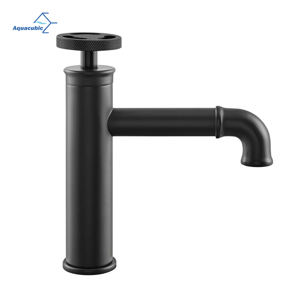 Deck Mounted Bathroom black Single Etched Handle Basin Industrial Style Brass Bathroom Sink Faucet