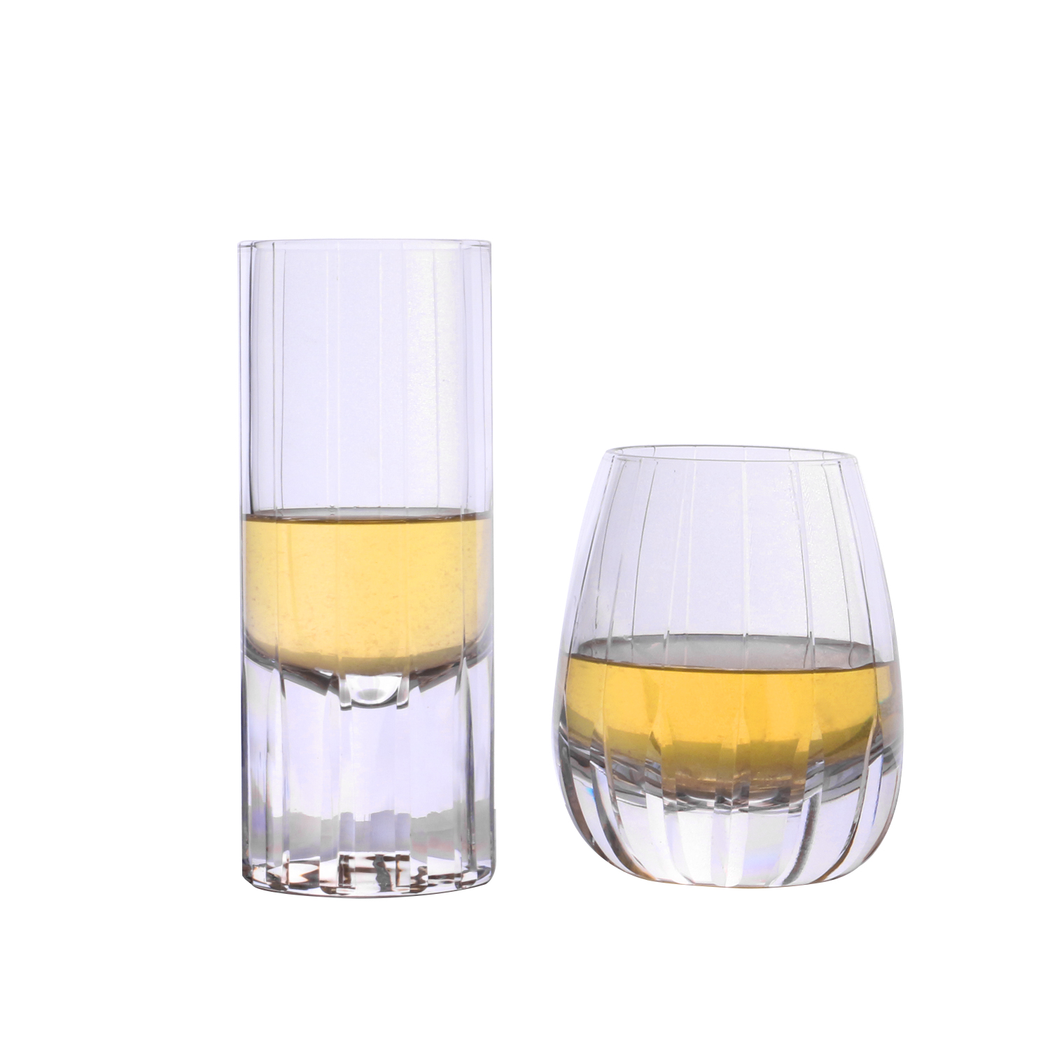 Handmade Thick Bottom Stripe Pattern Engraved Whiskey Glass Set