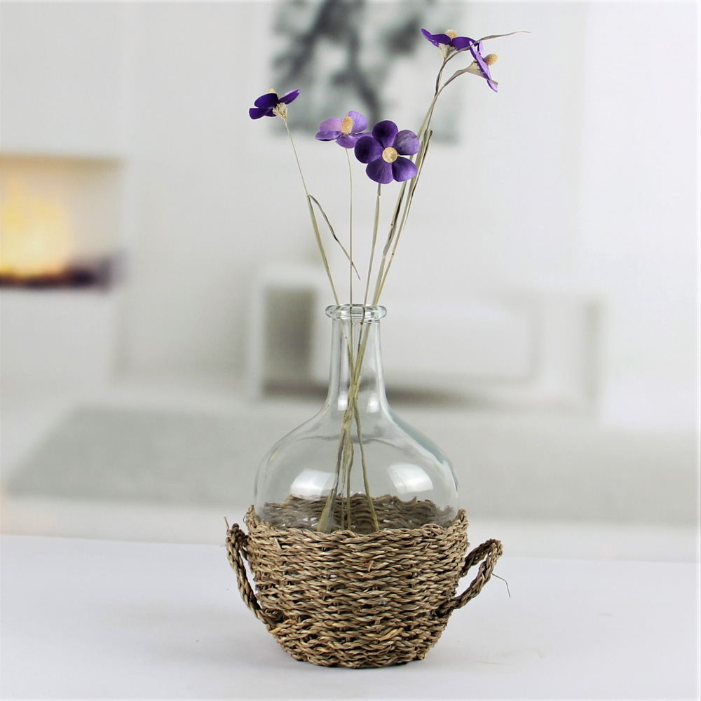 Seagrass woven glass vase + handle