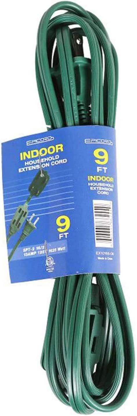 EPICORD 9FT Extension Cord Indoor Extension Cords with Tamper Guard-3 Outlet Extension Cord, Green