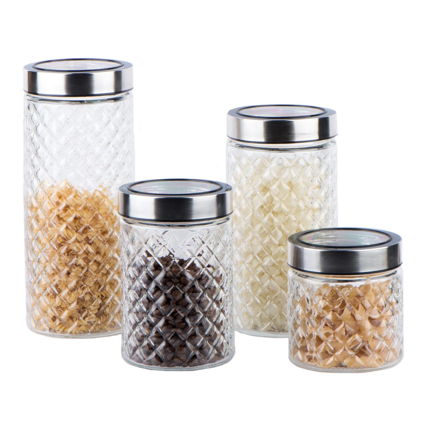 round glass food jar with screw metal lid with embossed design CCP056TL