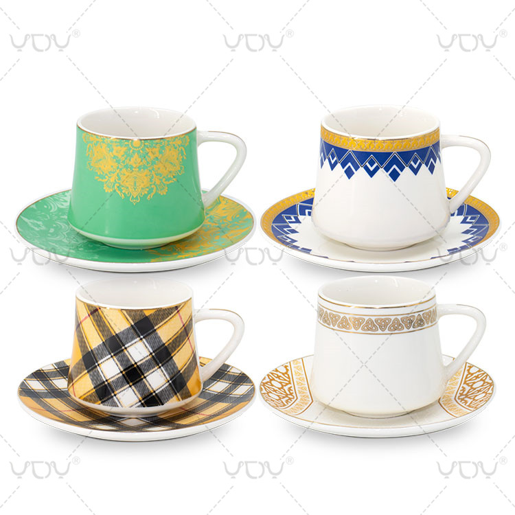 90cc custom design logo unique shape coffee espresso cups ceramic coffee cup and saucer