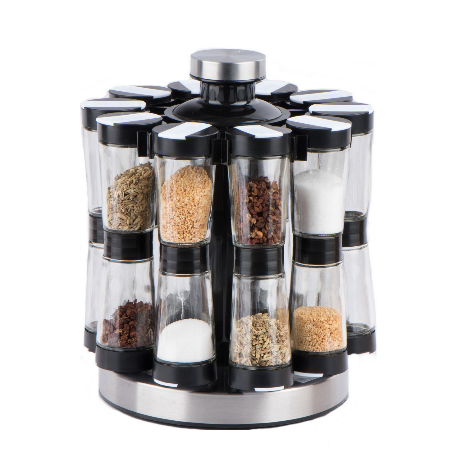10pcs glass spice jar set with plastic lids and rack TW1143