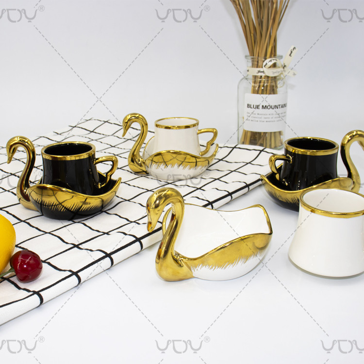 Ceramic Coffee Cup Turkey Cappuccino Cups Gold Plated Swan Coffee Cup