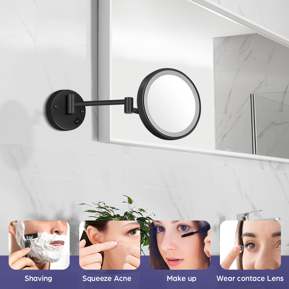 8 Inches Single Side Lighted Wall Mount Mirror with Magnification for Hotel