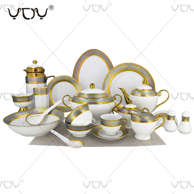 Luxury dinnerware set 24k gold 101pcs royal porcelain dinner sets
