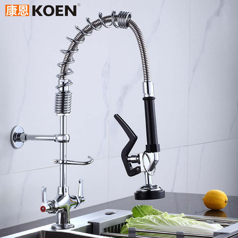 Hot and cold mixed water multifunctional spring pull kitchen faucet