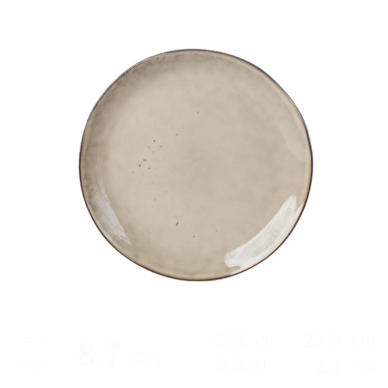 Glazed ceramic plate household dish round tableware Western dish flat plate 8 inch steak plate