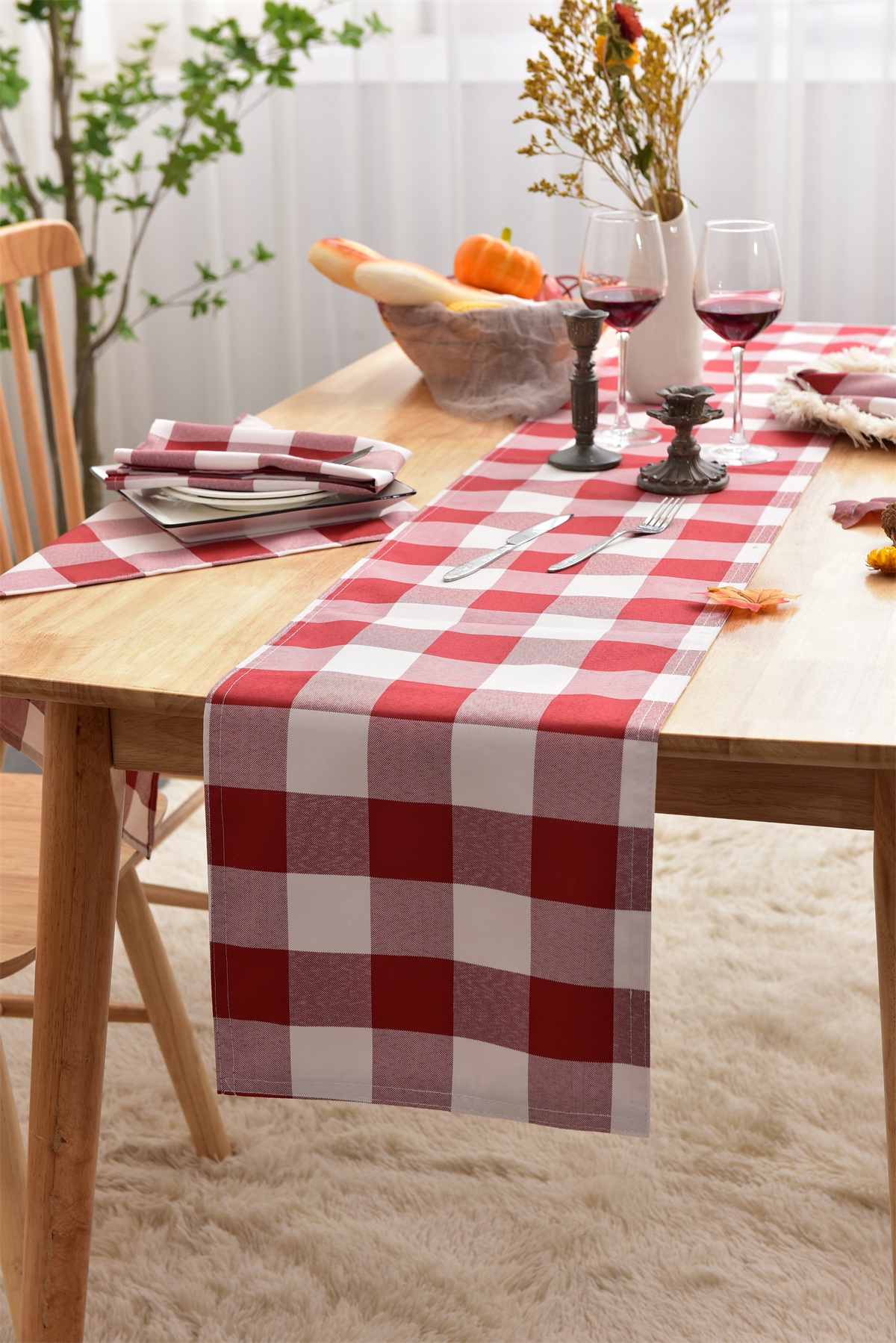 100%polyester Cationic Yarns Plaid Table Runner