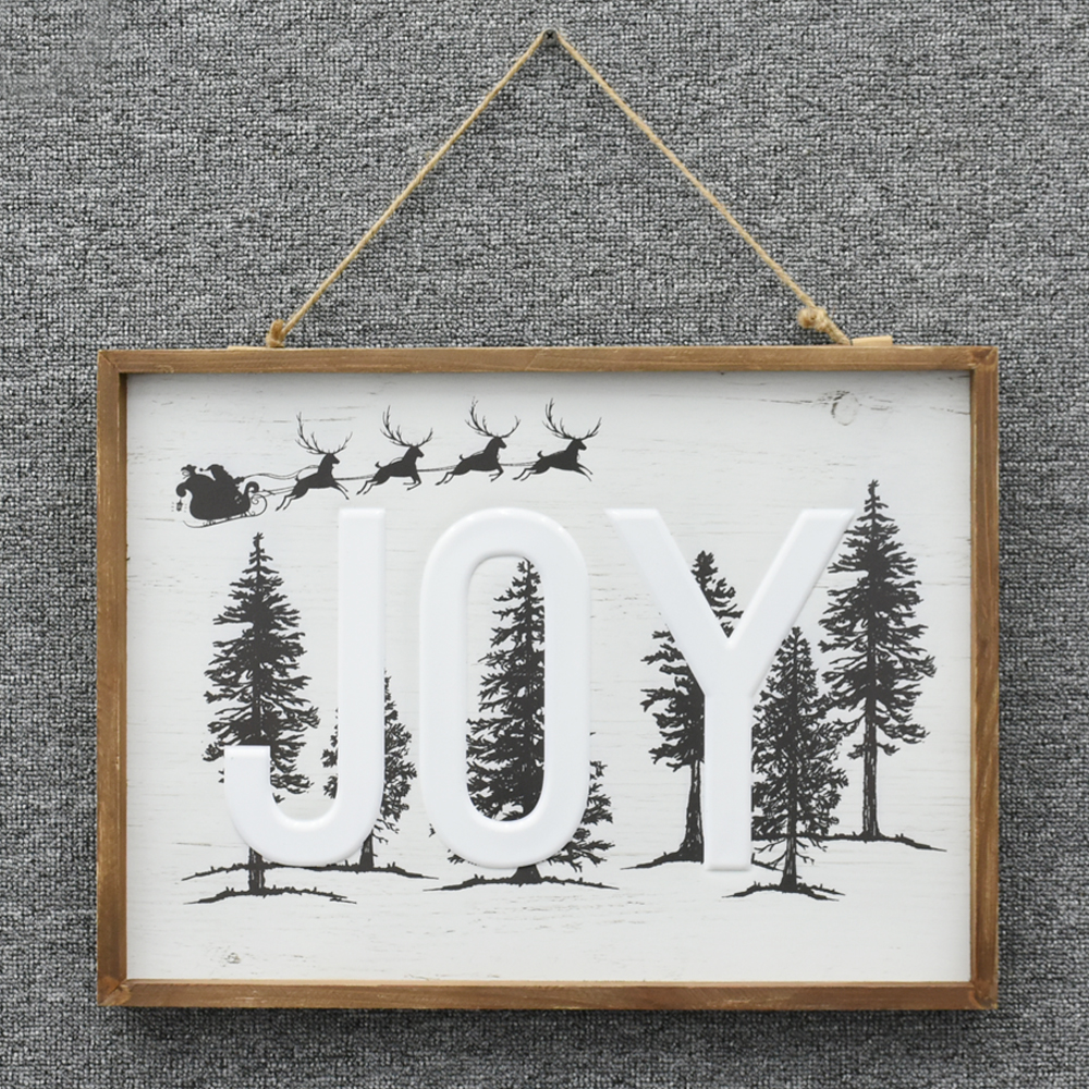 JOY Vintage Hanging Wood and Metal Tin Signs Wall Decor Farmhouse Style Christmas Home Decor