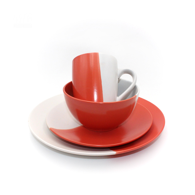 Wholesale bi-color Nordic matte color glaze stoneware dinning plate set