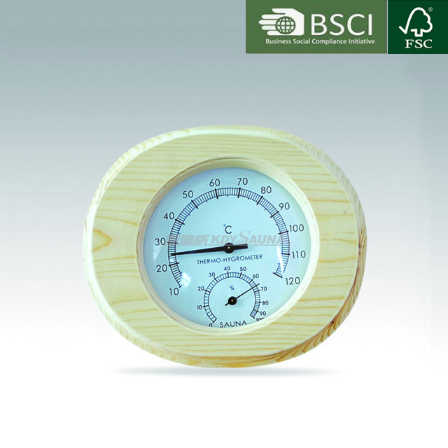 sauna room wooden hygrometer thermometer