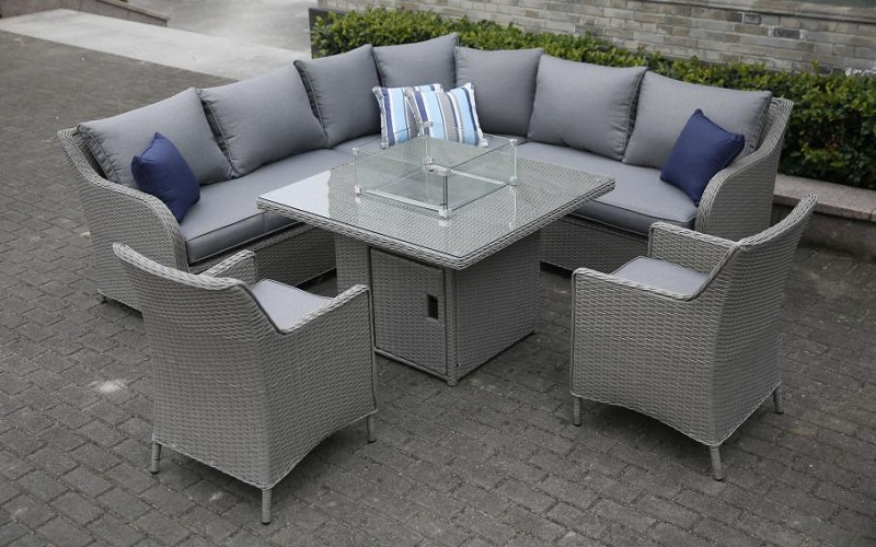 Alum sofa set with square firepit table