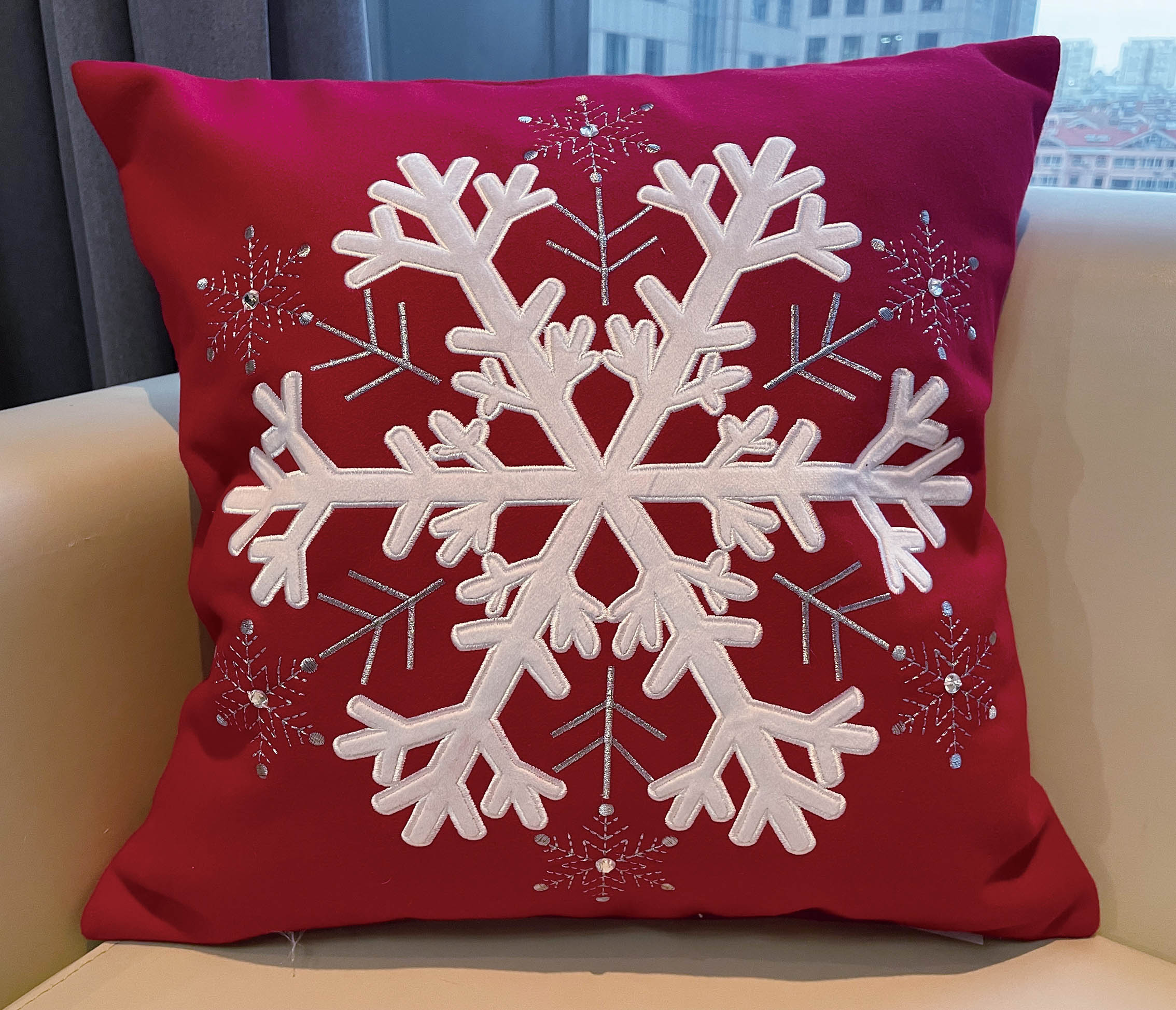 snowflake embroidery cushion