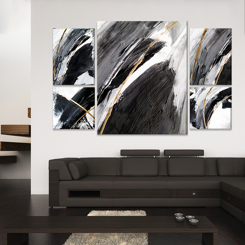 Golden Foil Maxim Factory 5 PC Wall Painting Set Painting Abstract Flowers 5 Panel Wall Art Pictures