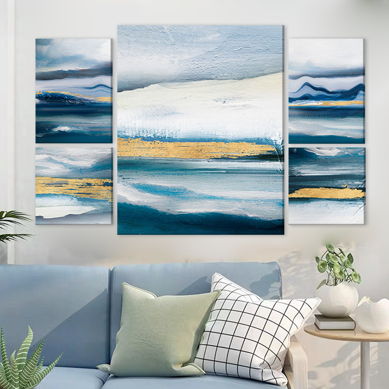 Golden Foil Wholesale 5 PC Wall Painting Set Painting Abstract Flowers 5 Panel Wall Art Pictures