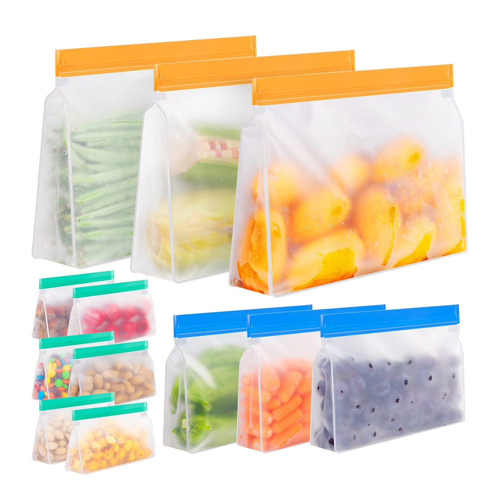 Custom Printed Reusable Storage Bags PEVA Leakproof Frosted Zipper Food Storage Bags