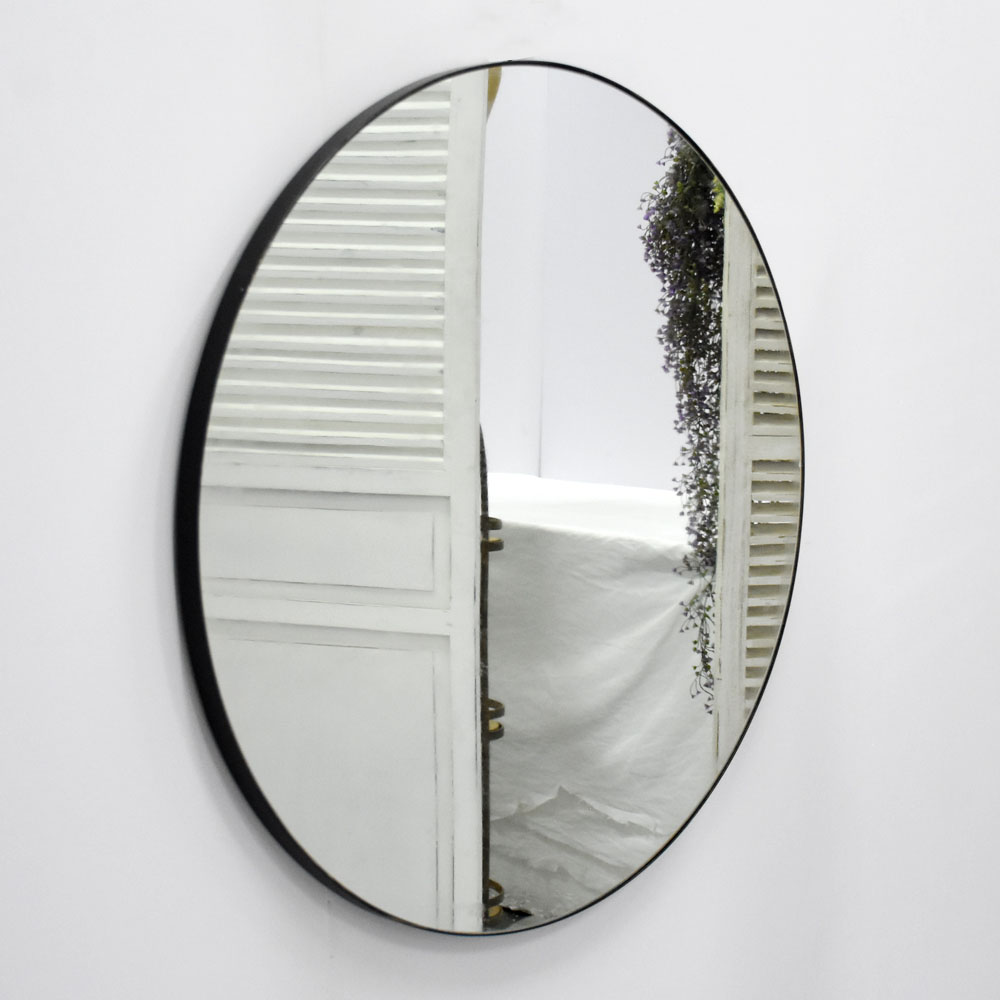 Luckywind Thin metal finish rim Circular Wall Mirror Large 30" decorative wall makeup mirror black
