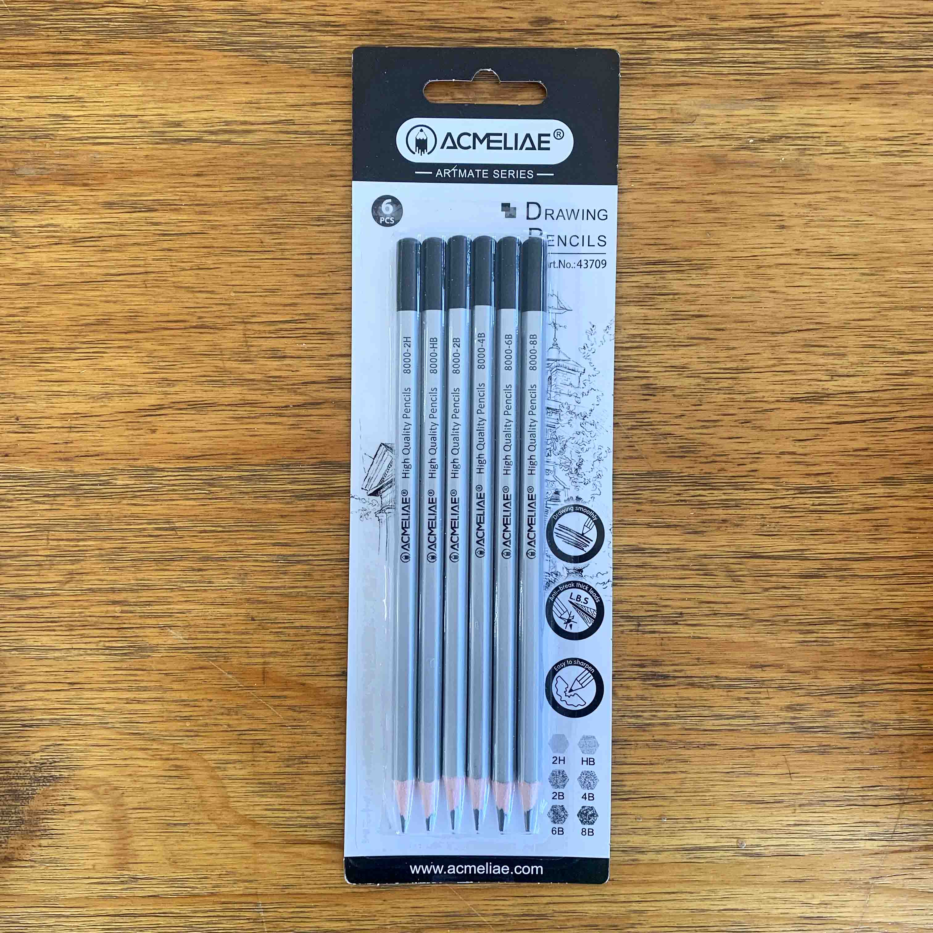 2H,HB,2B,4B,6B,8B Drawing Pencils