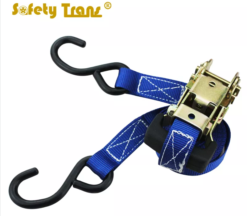 Good Quality Rubber Coated 4pcs 25mm 800kg Ratchet 1"800KG With S Hook Tie Down Strap