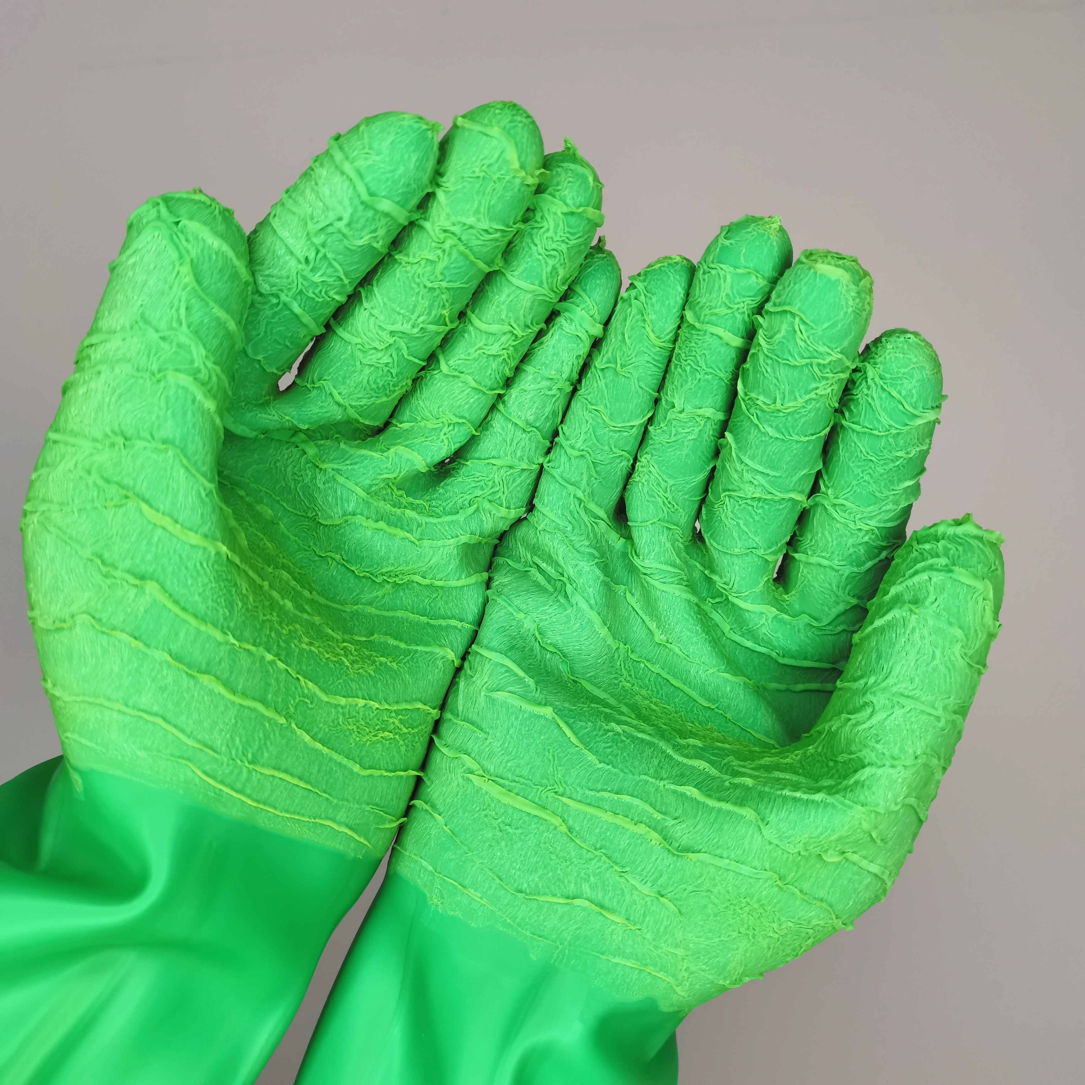 14" inches crinkle palm food grade fishing seafood industrial heavy duty latex rubber gloves