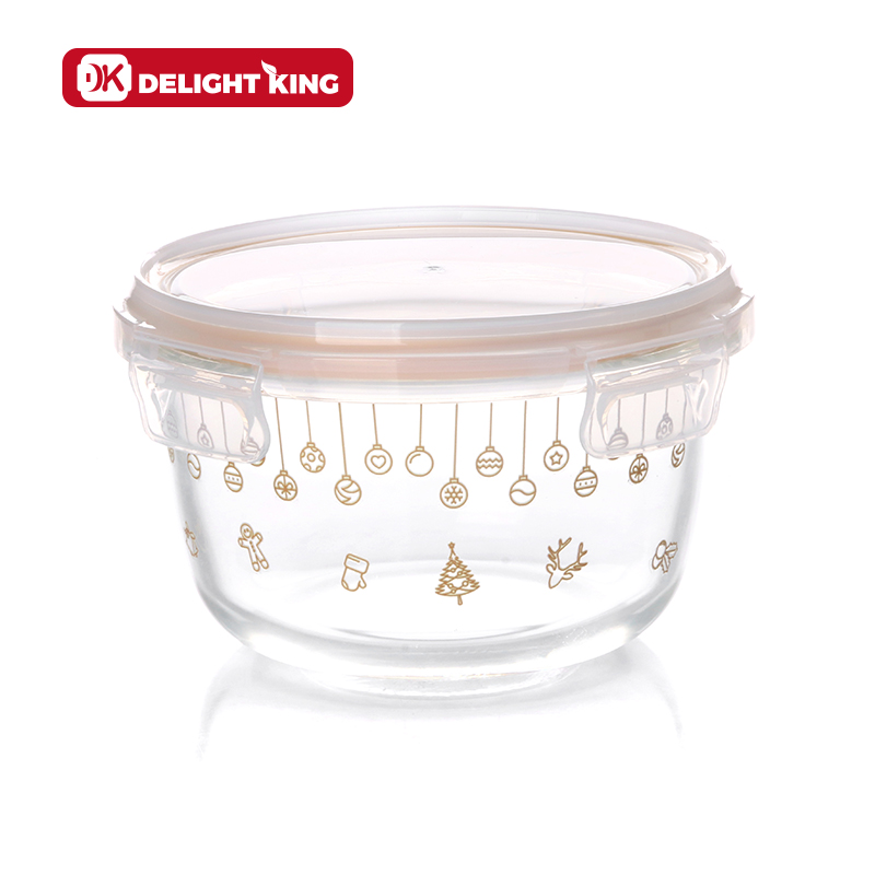 Round glass lunch box deep glass food containers with PP lid