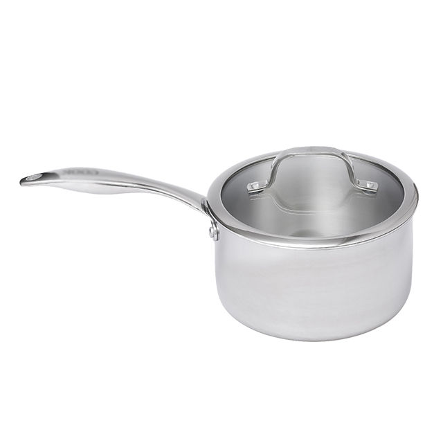 16*9.5CM Single long handle Tri-ply SUS304 saucepan with wide edge lid