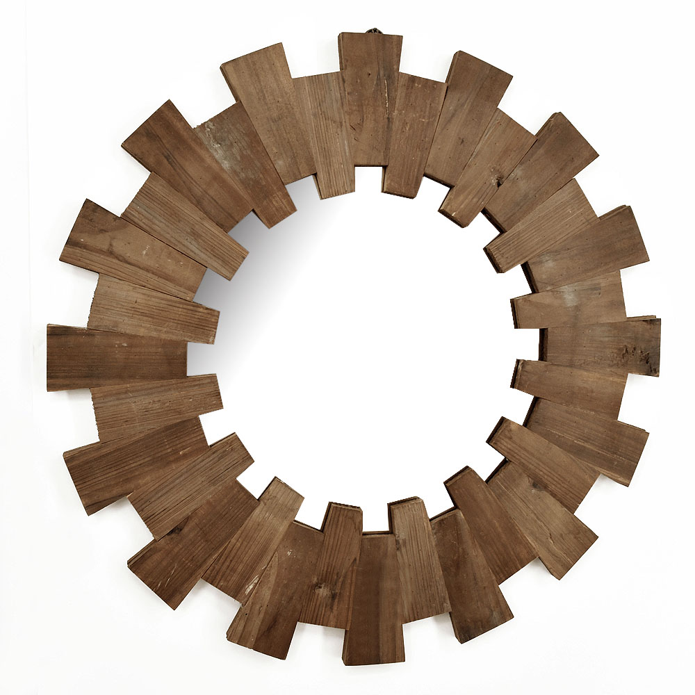 LUCKYWIND 24" Round Reclaimed Wood Wall Mirror