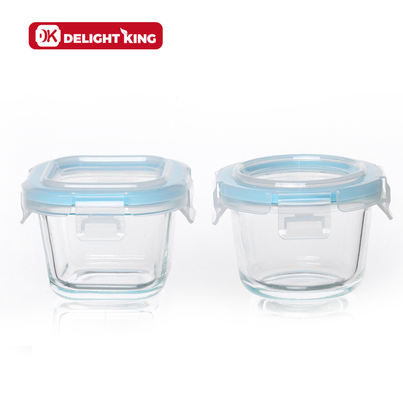 200ml Square round baby glass food containers watertight
