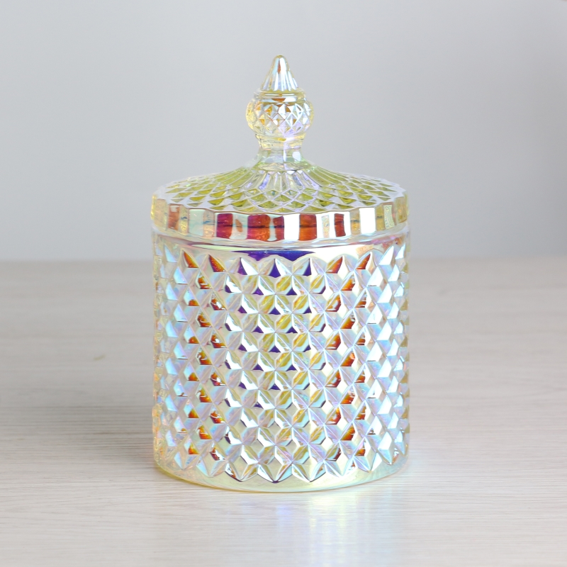 8oz iridescent holographic candle glass jars with lid