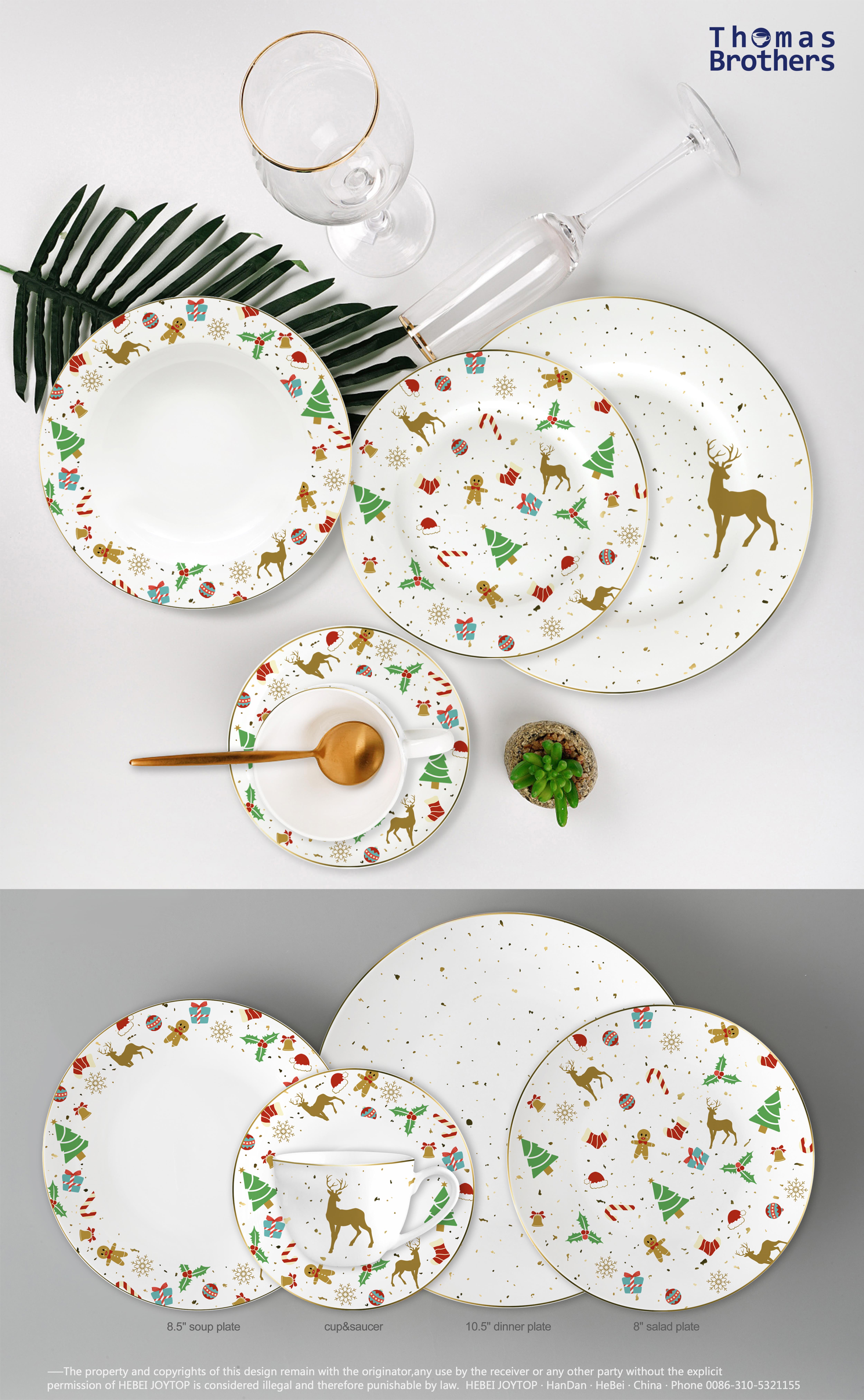 20pcs Christmas new bone china with gold design