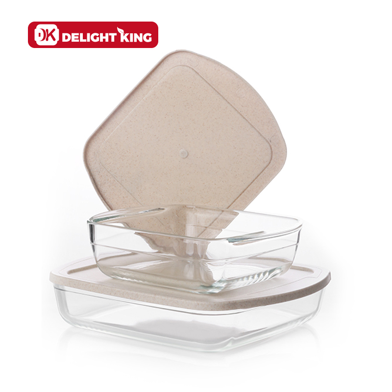 High borosilicate glass bakeware with wheat straw lid square