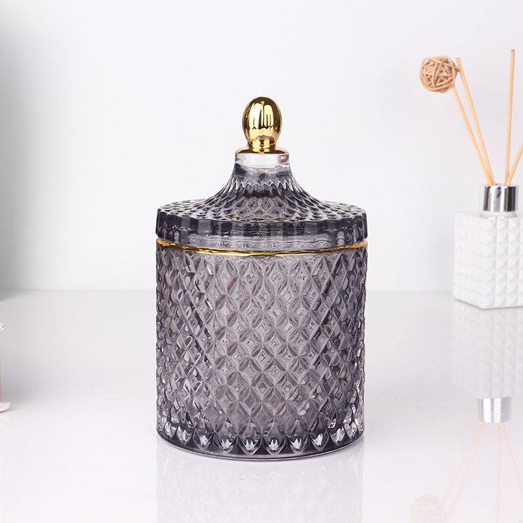 Wholesale custom color gray elegant glass candle jar empty luxury glass candle jars with lids
