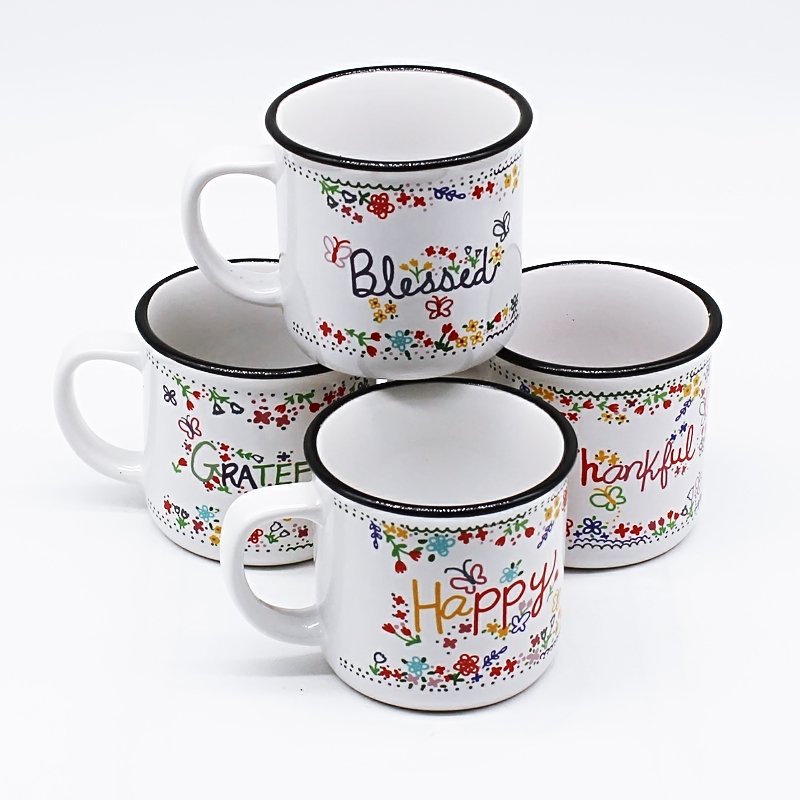 White color ceramic mug with decal printing design