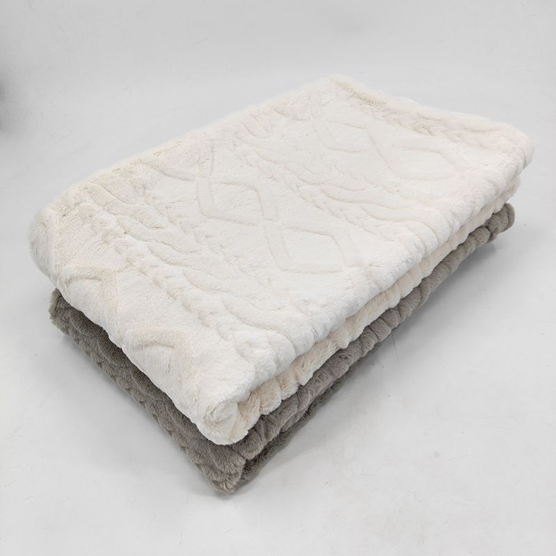 Chunky Cable Knit Rabbit Fur Throw