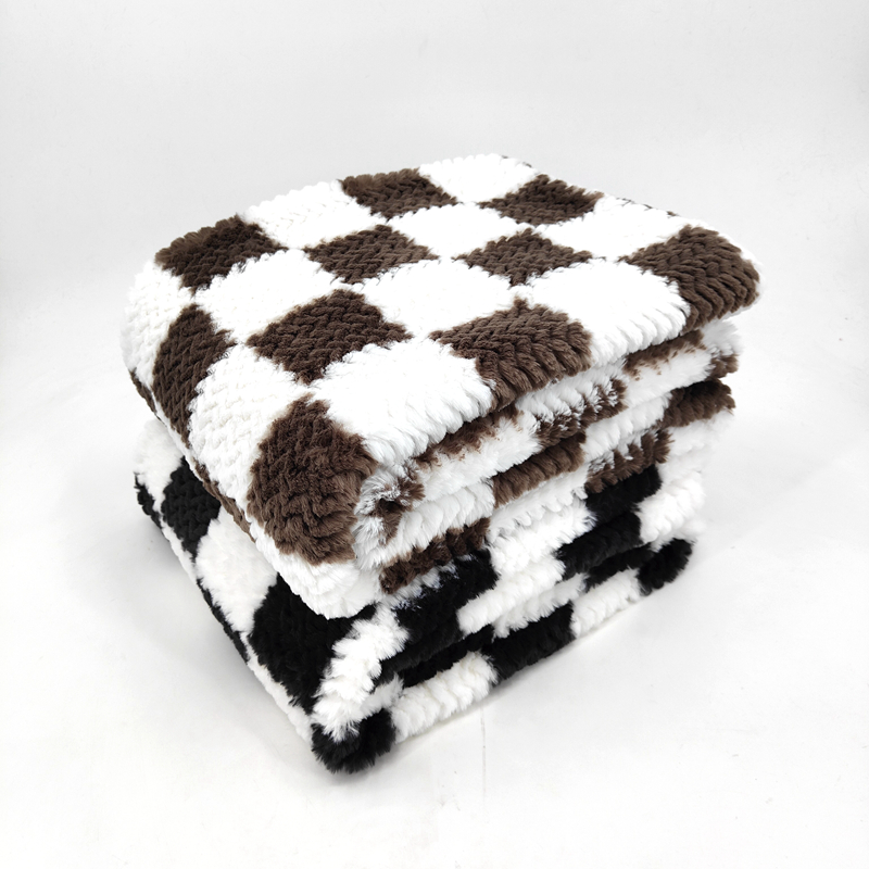Embossed Buffalo Check Rabbit Fur Throw