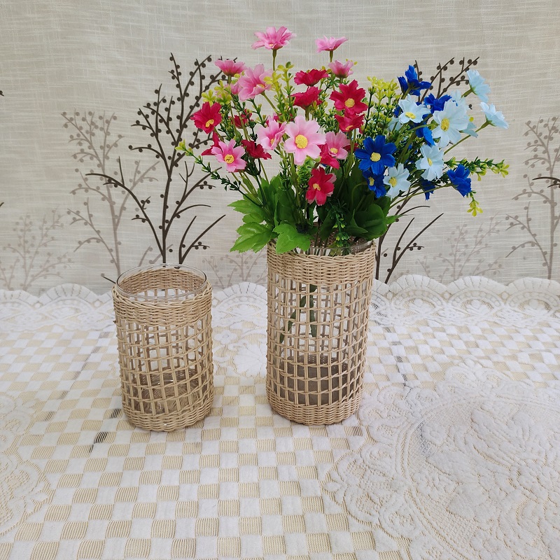 Vine basket flower arrangement glass bottle flower pot