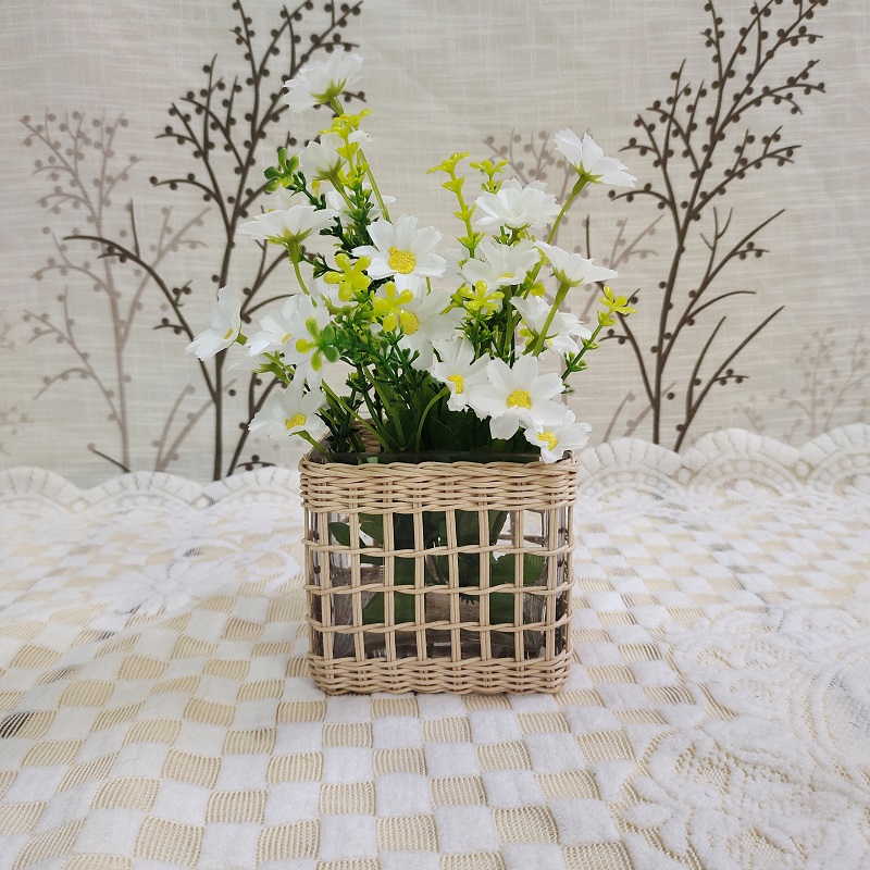 Vine basket flower arrangement glass bottle flower pot