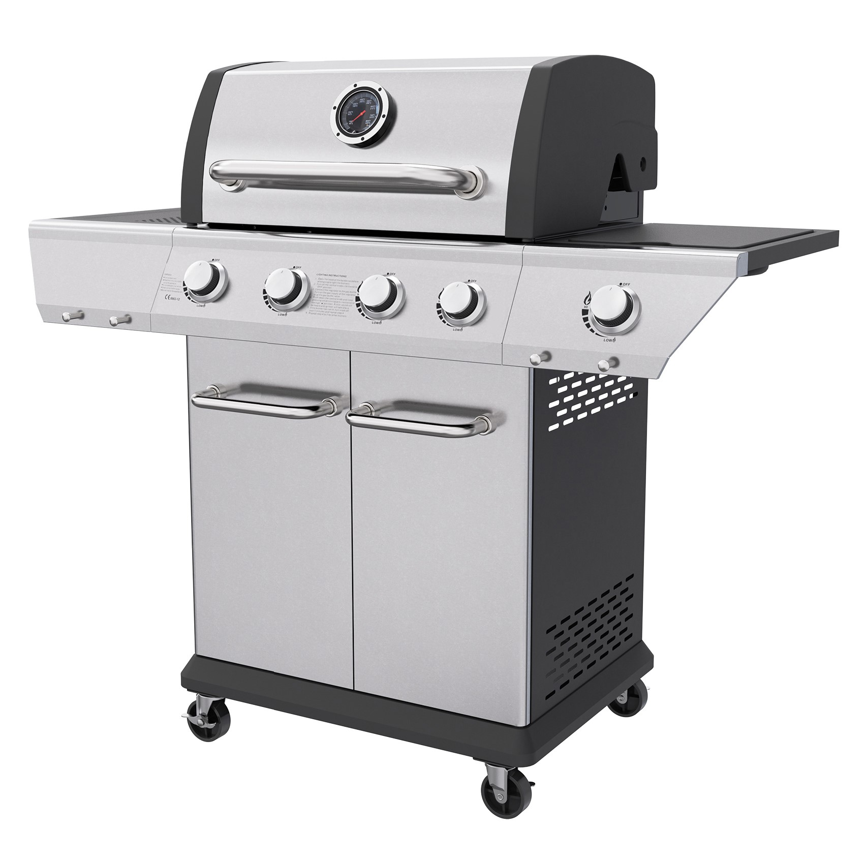 Huige 4 Burners Gas Grill with Stainless Steel Control Panel and Side Burner