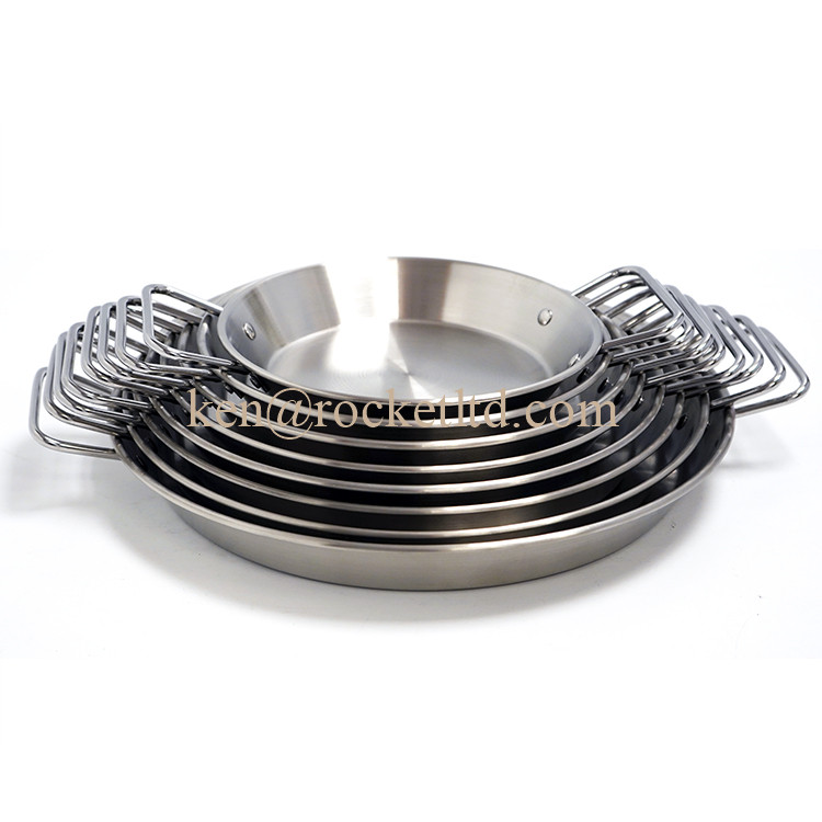Kitchen Restaurant Round Dish Cooking Fry Pan Spanish Seafood Grill Stainless Steel Paella Pan
