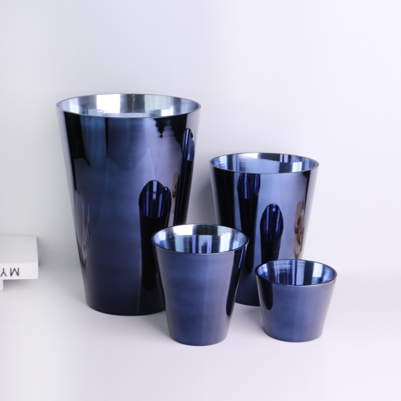 Luxury empty different size electroplate royal blue candle jar glass