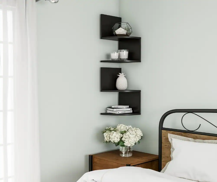 Wall mounted corner partition/wall shelf storage