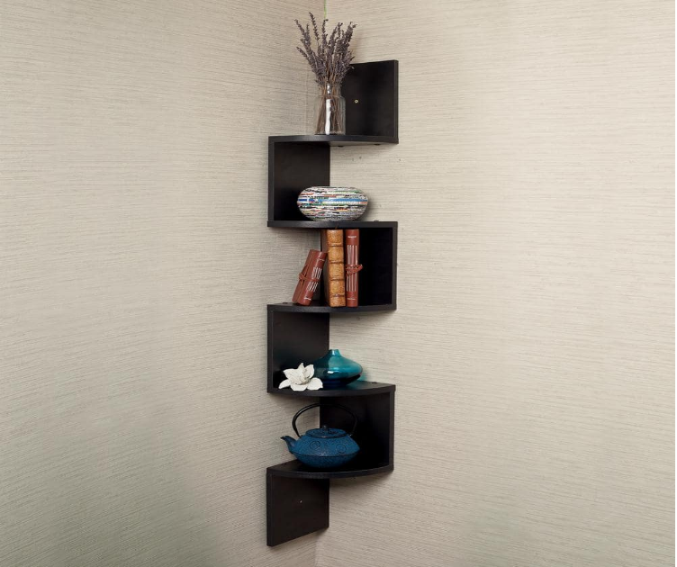 Wooden floating frame wall mounted corner partition / modern style household furniture storage rack