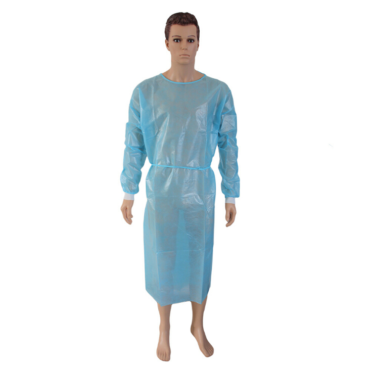 Disposable nonwoven fabric isolation gown, tie-on in the waist and collar, lamination fabric option
