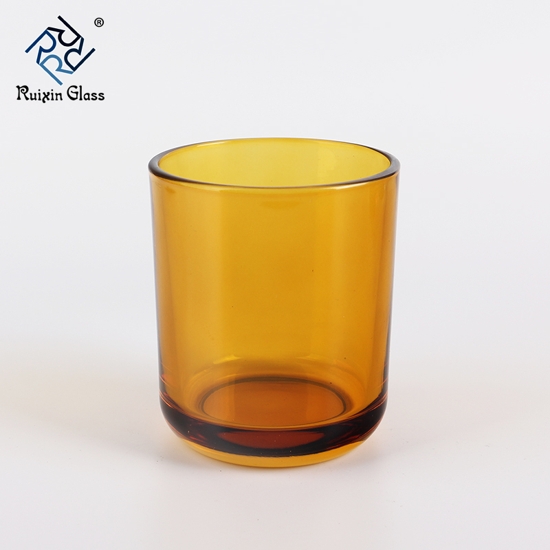 Wholesale spraying paint amber color glass candle jar 8oz round bottom glass candle jars